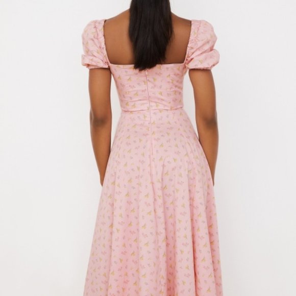 House of CB 'Tallulah' Pink Floral Puff Sleeve Midi Dress - Picture 6 of 6